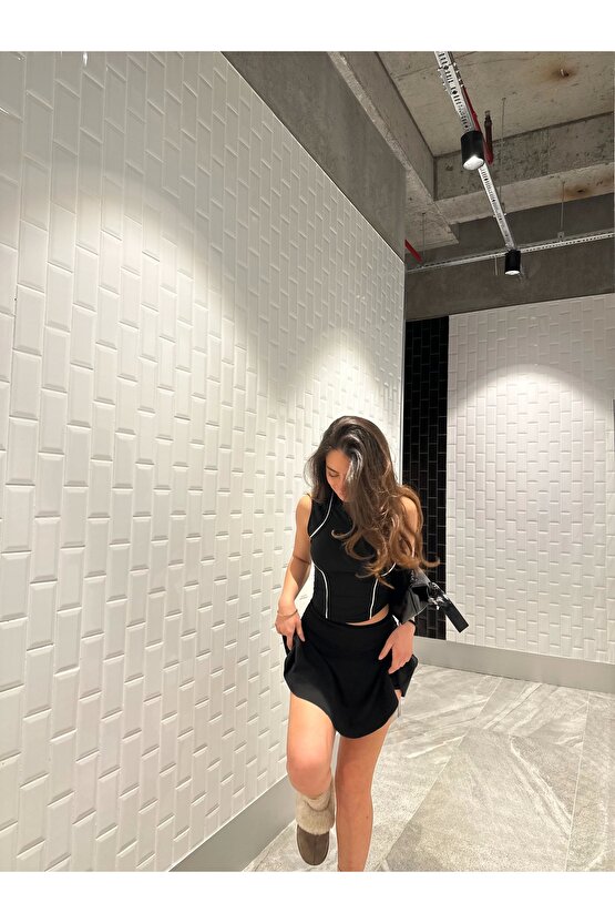 Siyah Fermuarlı Bilyeli Bluz