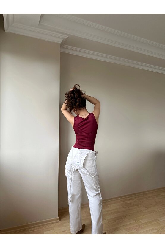 Halter Yaka Bordo Bodysuit