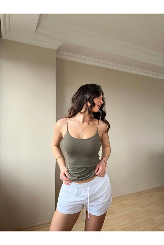 Haki ZRA Model Poliamid İp Askı Bluz