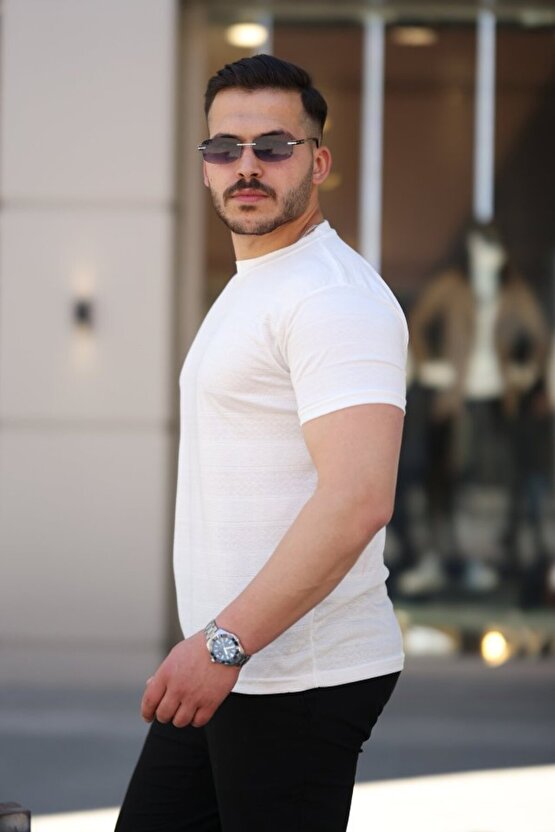 Gökyüzü Moda Erkek Mini Jakarlı Kısa Kollu T-shirt