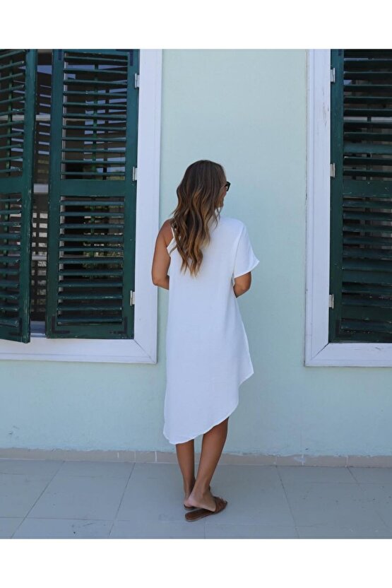 Gökyüzü Moda Kadın Tek Omuzu Açık Askılı Asimetrik Kesim Detaylı Bluz