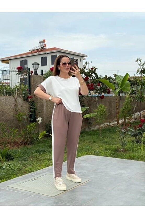 Kadın Modal Dokulu Kumaş Yanı şeritli Takım