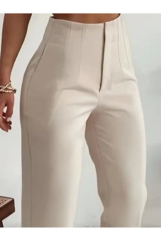 Kadın Yüksek Bel önden Fermuarlı Ithal Krep Pantolon