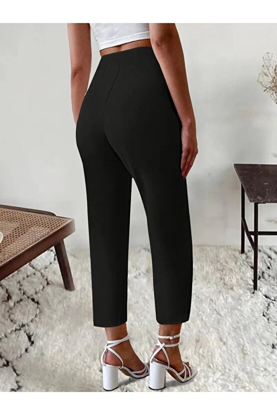 Kadın Yüksek Bel önden Fermuarlı Ithal Krep Pantolon