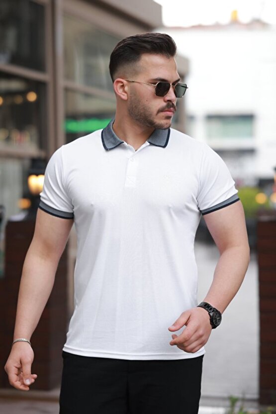 Gökyüzü Moda Erkek Yakalı Kagi Kumaş Kısa Kollu T-shirt