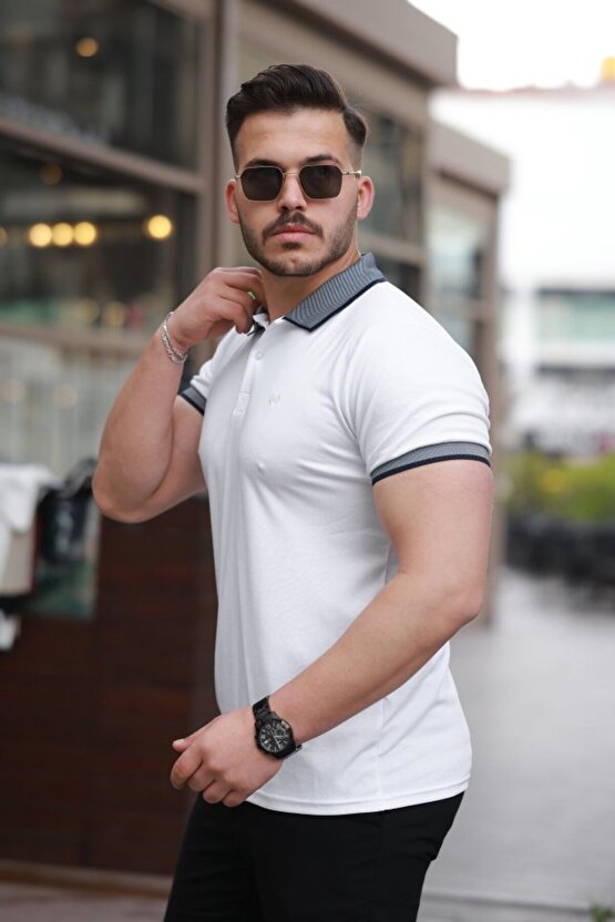 Gökyüzü Moda Erkek Yakalı Kagi Kumaş Kısa Kollu T-shirt