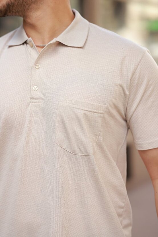 Gökyüzü Moda Erkek Yakalı Mini Jakarlı Kısa Kollu T-shirt