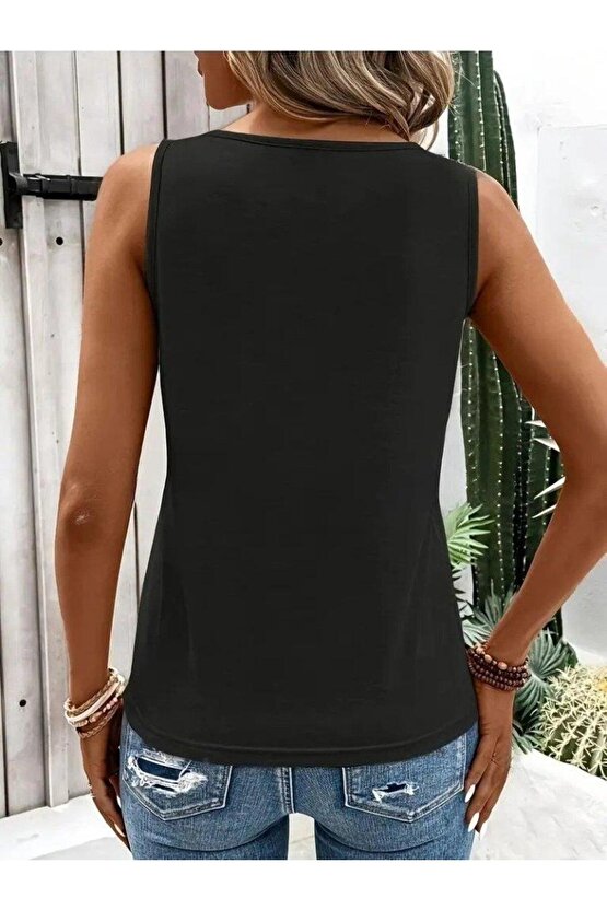 Kadın Askılı Yaka şerit Halka Detaylı Viskon Bluz