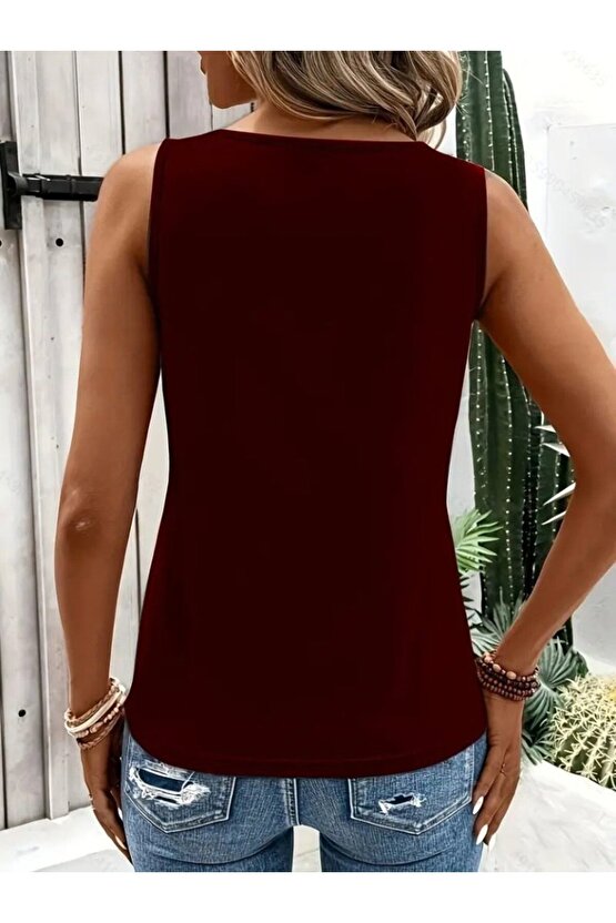 Gökyüzü Moda Kadın Askılı Yaka şerit Halka Detaylı Viskon Bluz