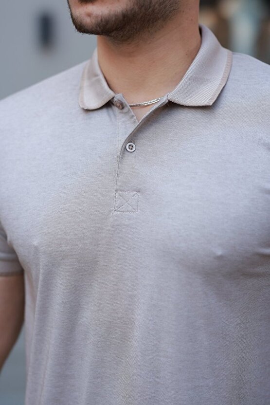 Gökyüzü Moda Erkek Yakalı Kagi Kumaş Kısa Kollu T-shirt