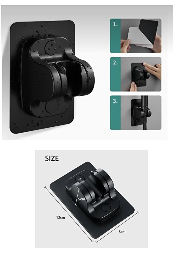 Duş Başlığı Tutucu Ayarlanabilir 120 Derece Oynar Güçlü Yapışkanlı Suya Dayanıklı El Duşu Tutucu