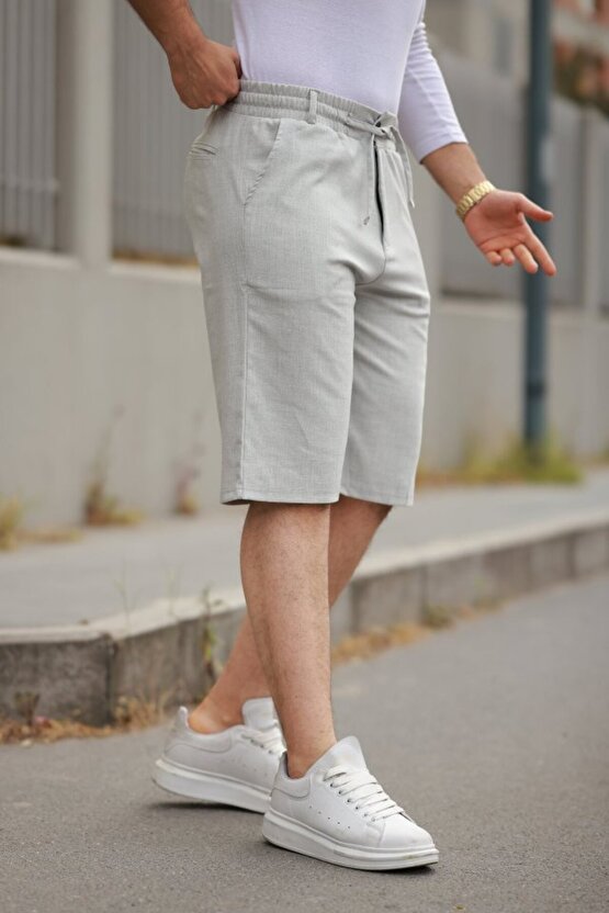 JANES Erkek Beli Bağcıklı Ve Düğmeli Bezayağı Kumaş şort