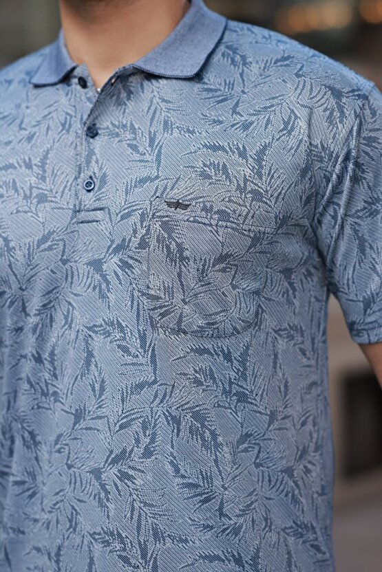 Gökyüzü Moda Erkek Yakalı Jakar Baskılı Kısa Kollu T-shirt