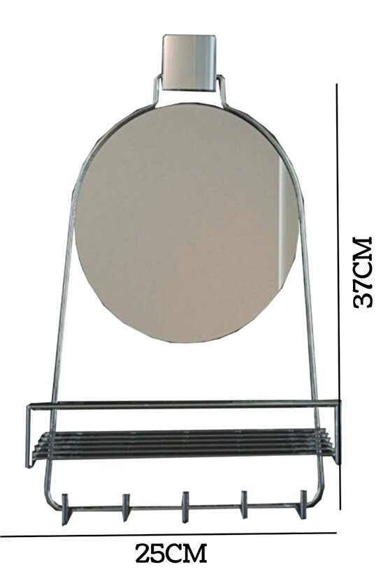 Dekoratif Yapıştırmalı Aynalı Banyo Askısı, Duşakabin Raflı Krom- Pratik Vidasız Montaj Dc 5596