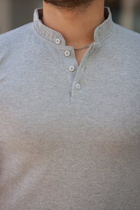 Gökyüzü Moda Erkek Hakim Yaka Dokuma Pamuklu Kumaş Kısa Kollu T-shirt