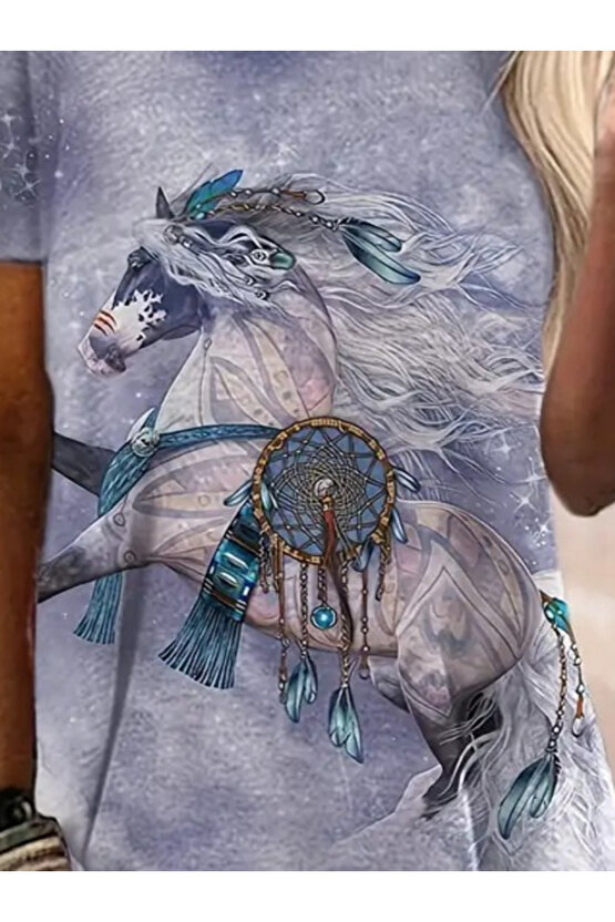 Gökyüzü Moda Kadın Kısa Kollu Bisiklet Yaka Salaş Süprem Bluz