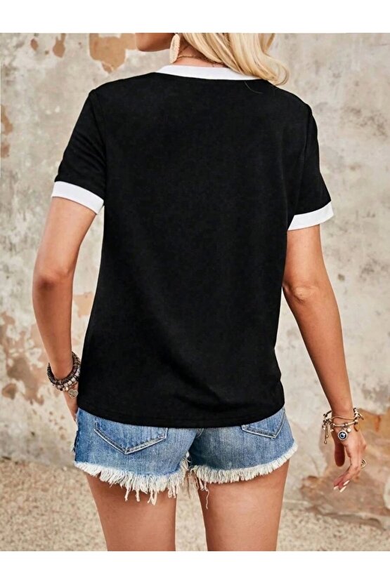 Kadın Kısa Kollu V Yakalı Viskon Bluz