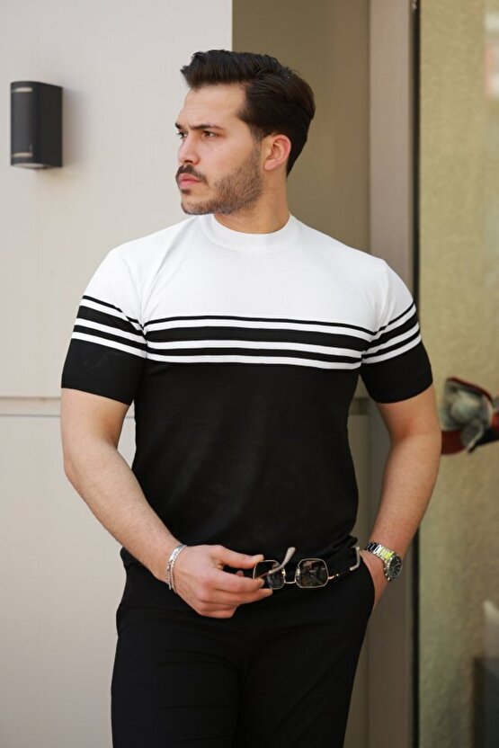 Gökyüzü Moda Erkek çizgili Kısa Kollu T-shirt