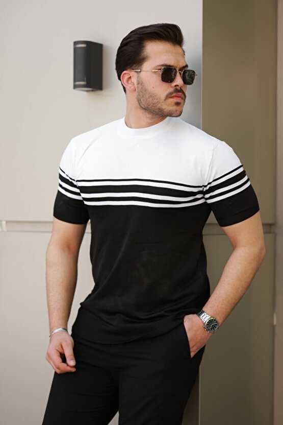 Gökyüzü Moda Erkek çizgili Kısa Kollu T-shirt