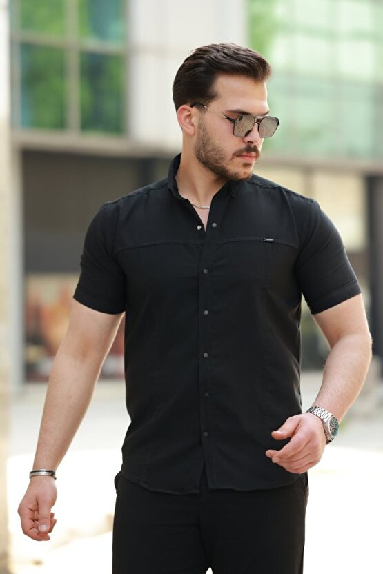 Gökyüzü Moda Erkek çıtçıt Düğmeli Kısa Kollu Gömlek