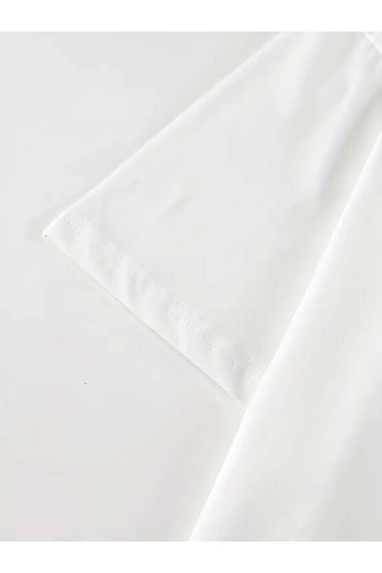 Baskılı Oversize Bisiklet Yaka T-shirt - Beyaz