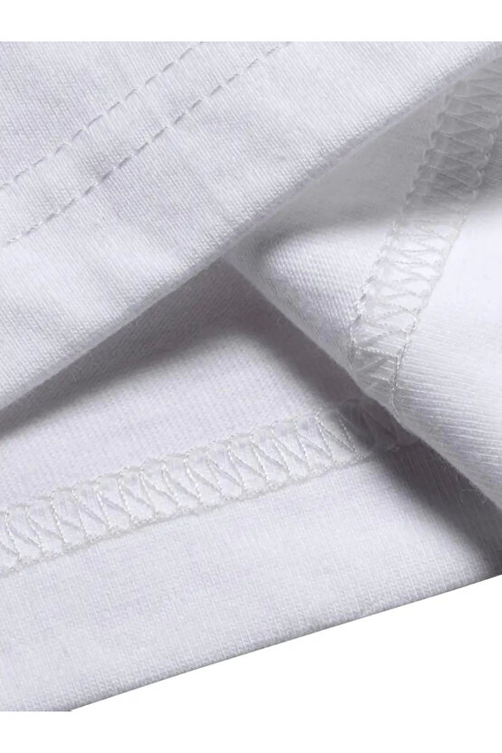 Gökyüzü Moda Baskılı Oversize Bisiklet Yaka T-shirt - Beyaz