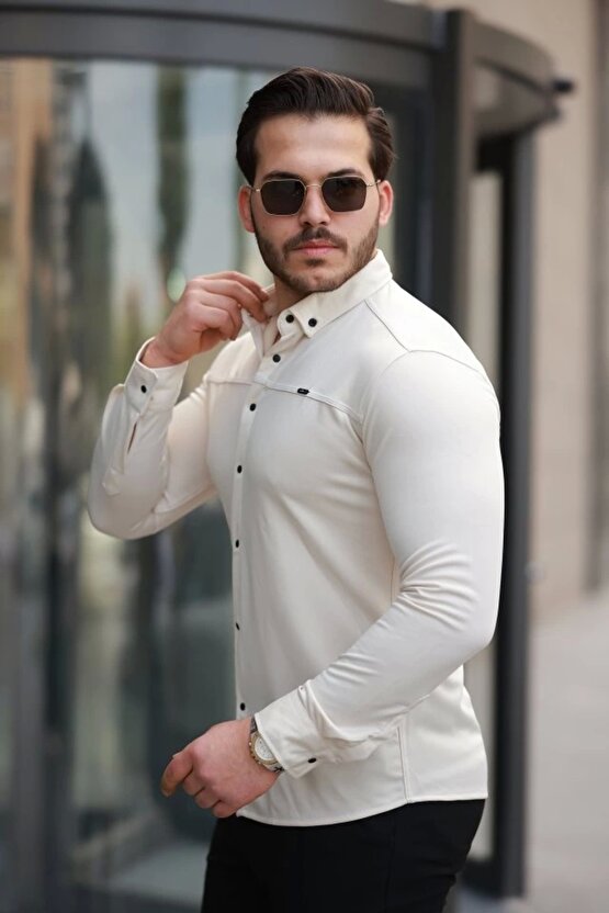 Erkek çıtçıt Düğmeli Dikiş Detaylı Uzun Kollu Gömlek