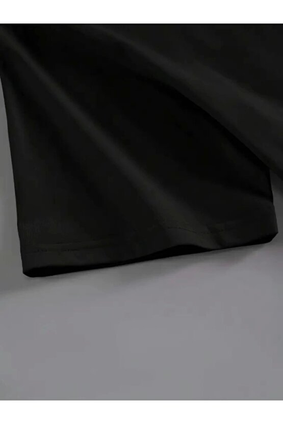 Baskılı Oversize Bisiklet Yaka T-shirt - Siyah