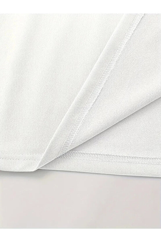 Baskılı Oversize Bisiklet Yaka T-shirt - Beyaz