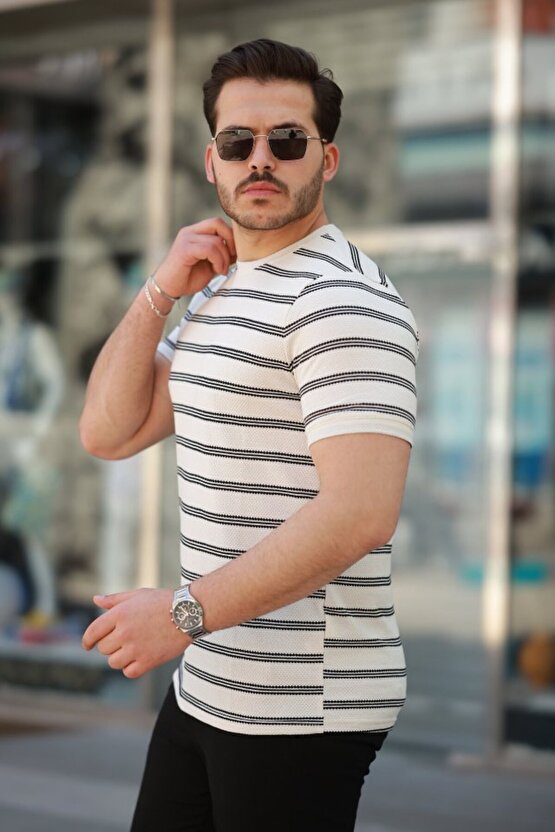 Gökyüzü Moda Erkek çizgili Kısa Kollu T-shirt