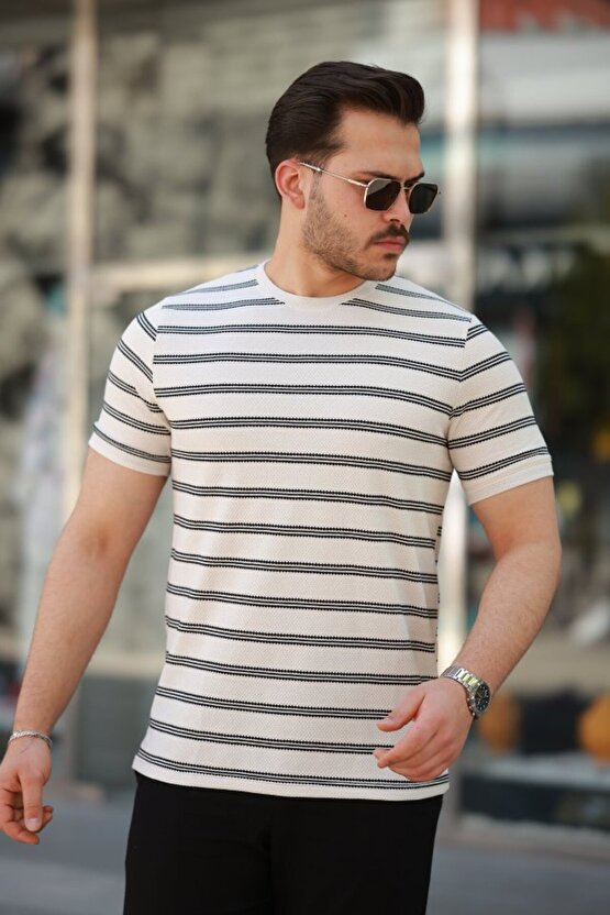 Gökyüzü Moda Erkek çizgili Kısa Kollu T-shirt