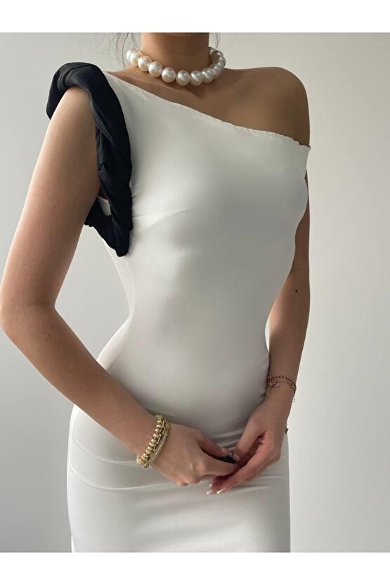 Gökyüzü Jovani Omuz Detaylı Elbise