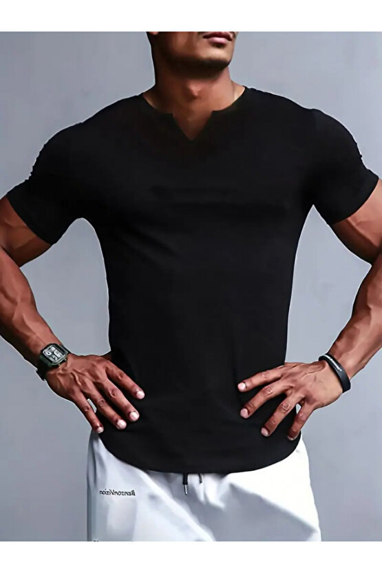 Gökyüzü Moda Erkek Kısa Kollu V Yaka Süprem T-shirt