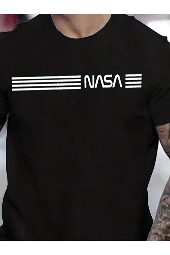 Gökyüzü Moda Erkek Kısa Kollu NASA Baskı Bisiklet Yaka T-shirt
