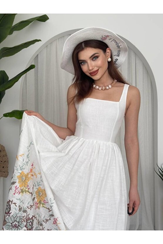 Gökyüzü Moda Mazi Çiçek Desenli Elbise