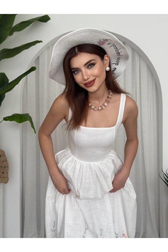 Gökyüzü Moda Mazi Çiçek Desenli Elbise