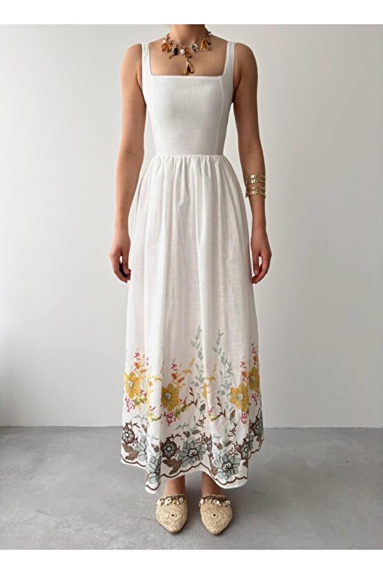 Gökyüzü Moda Mazi Çiçek Desenli Elbise