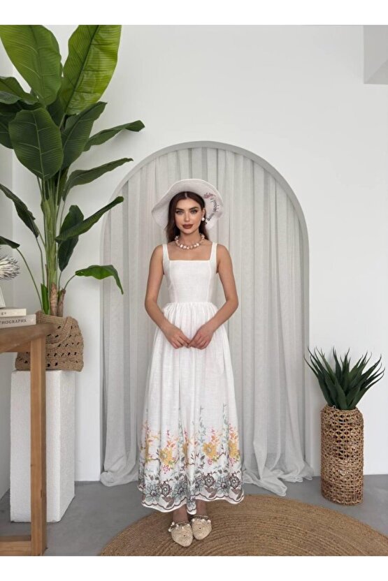 Gökyüzü Moda Mazi Çiçek Desenli Elbise