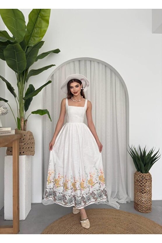 Gökyüzü Moda Mazi Çiçek Desenli Elbise