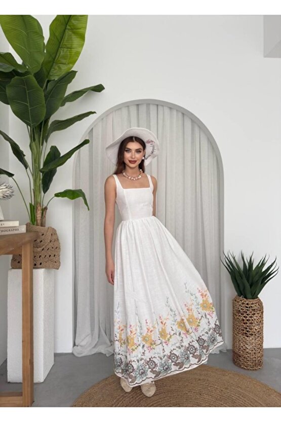 Gökyüzü Moda Mazi Çiçek Desenli Elbise