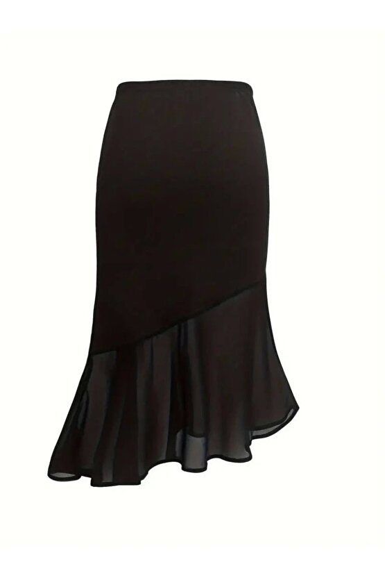 Kadın Yüksek Bel Asimetrik Detaylı Ithal Krep Etek