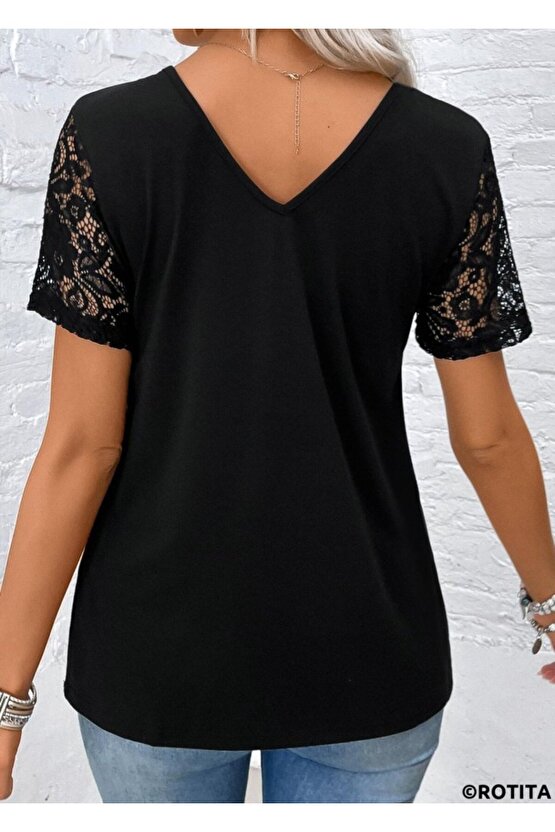 Gökyüzü Moda Kadın Kısa Kollu V Yakalı önden Düğmeli Viskon Bluz