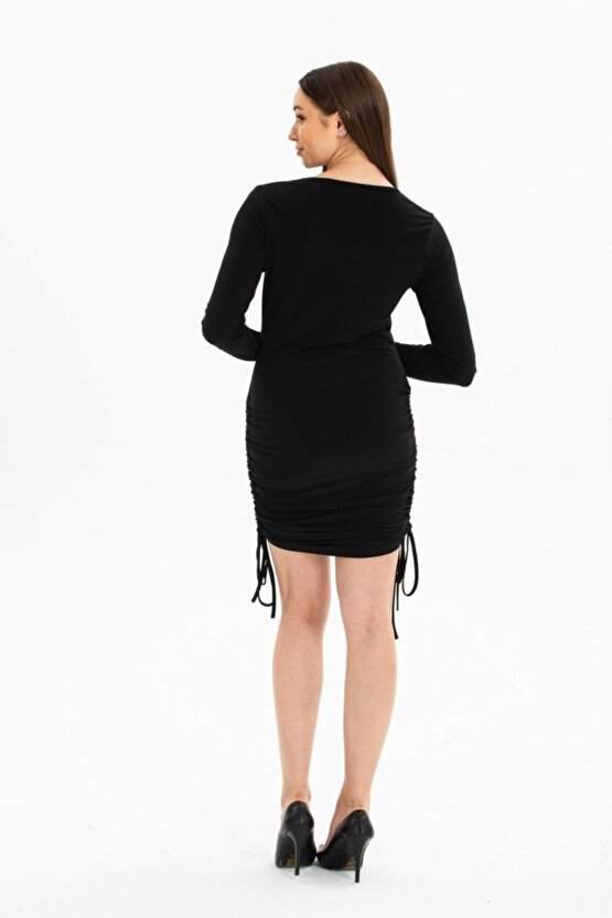 Gökyüzü Moda Kadın Uzun Kol Büzgü Detaylı Sandy Kumaş Ayarlanabilir Boy Fırsat Ürün Elbise