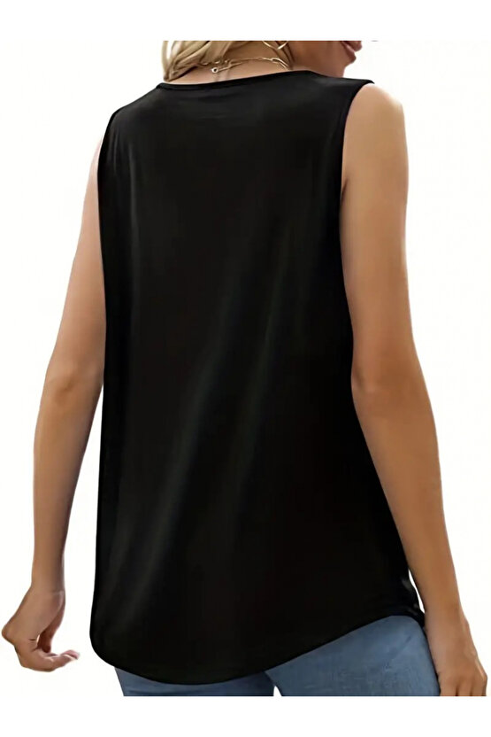 Gökyüzü Kadın Askılı Yuvarlak Yaka Dantel Detaylı Viskon Bluz