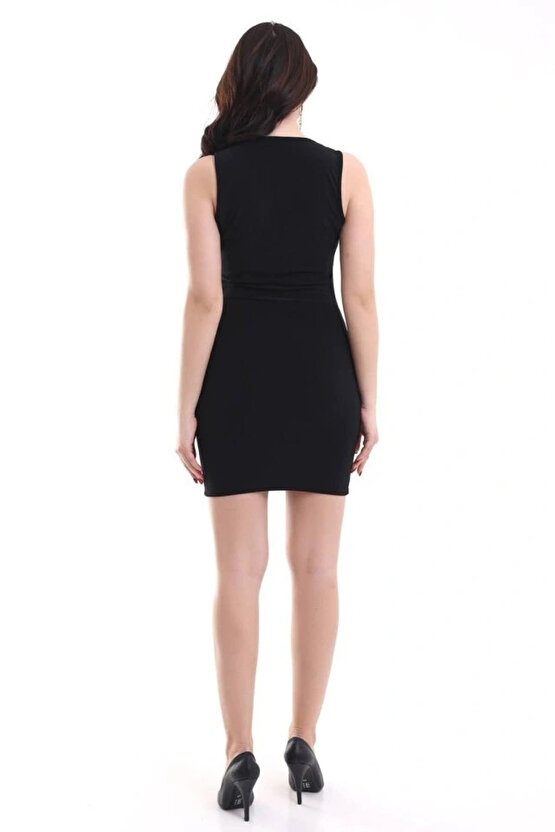 Kadın Kare Yaka Kolsuz Sandy Kumaş Fırsat Ürün Diz Üstü Elbise