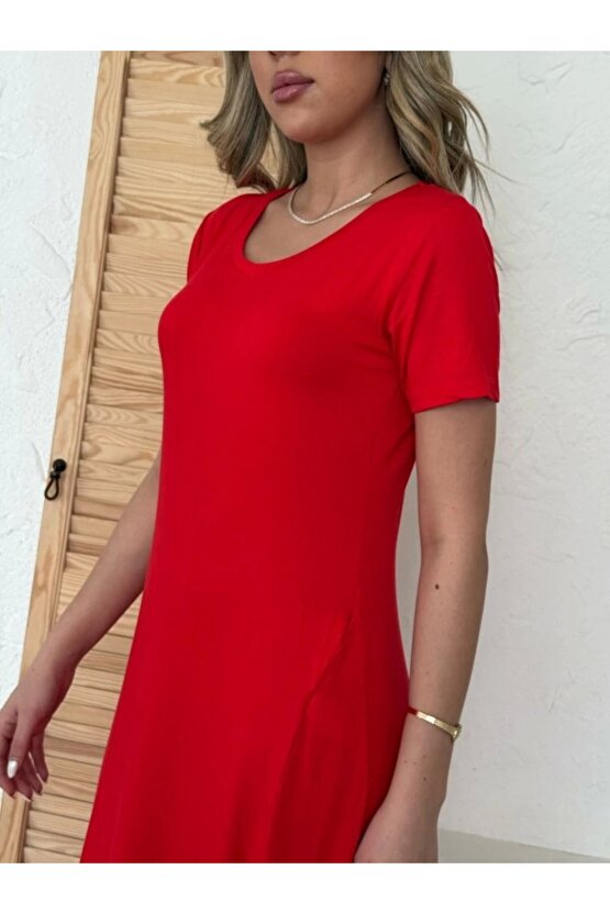 Kadın Kısa Kollu V Yaka Maxi Boy Elbise 124 Cm