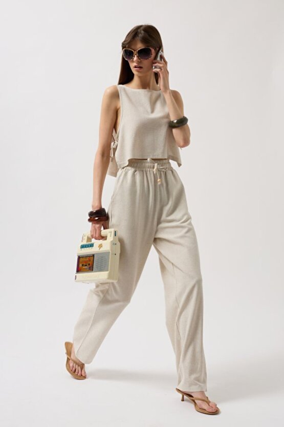 Gökyüzü Moda Yandan Bağlamalı Crop Bluz