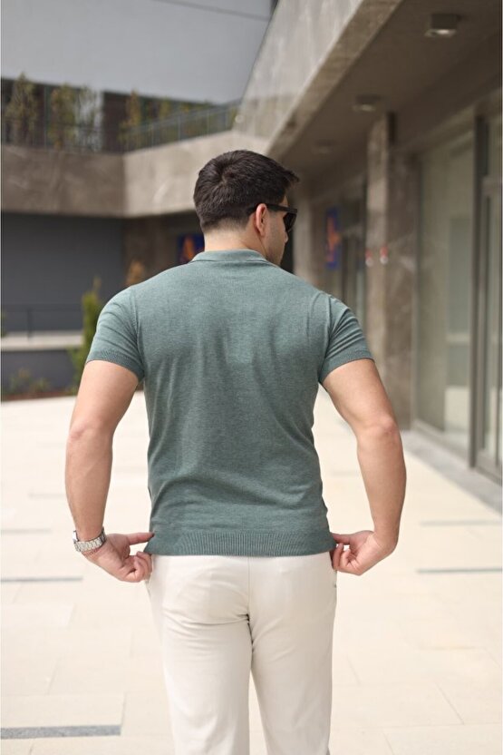 Gökyüzü Moda Erkek Polo Yaka Fermuar Detaylı Tişört