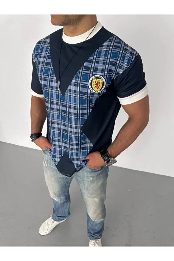 Unisex Bisiklet Yaka Baskılı Oversize T-Shirt - Siyah