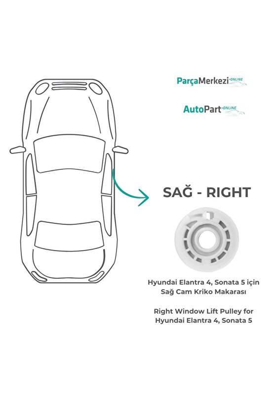 Hyundai Elantra 4, Sonata 5 için Sağ Cam Kriko Makarası
